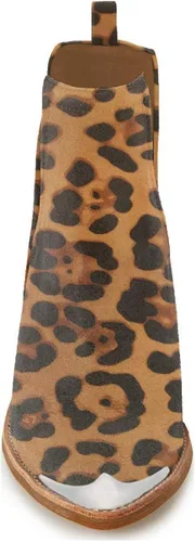 Vista 3 de YDN Botines de tacón bajo para mujer, botas vaqueras de gamuza sintética recortadas con punta de metal para atuendo formal, talla 4-15 de EE. UU