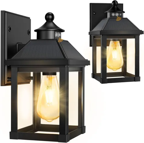 Vista 8 de AEQ Luces solares para porche al aire libre, apliques solares para exteriores con sensor de movimiento, luz de pared impermeable con panel
