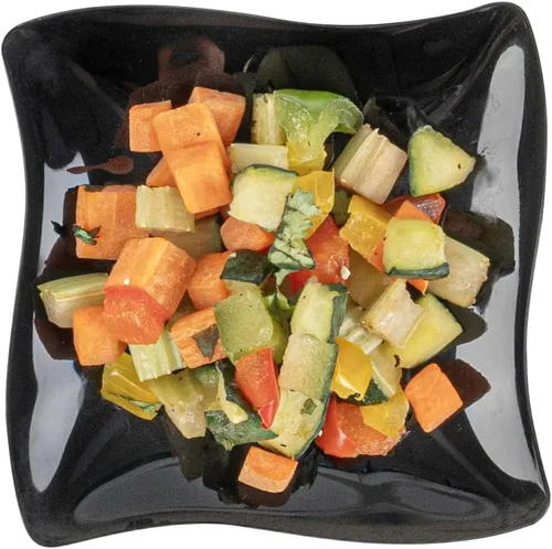 Vista 10 de Restaurantware - Platos de postre de 3 x 3 pulgadas, 100 platos de cóctel pequeños, cuadrados, bordes ondulados, platos desechables de plástico Negro