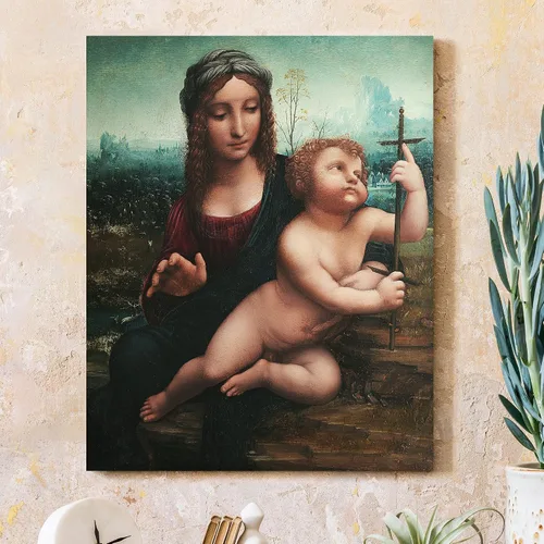 Vista 45 de Anunciación de Leonardo da Vinci Reproducciones de arte clásico, impresiones en lienzo giclée para decoración del hogar, 16 x 30 pulgadas