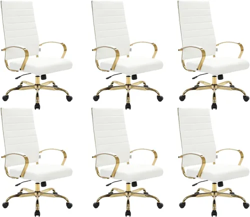 Vista 16 de LeisureMod Silla de oficina moderna de cuero con respaldo alto, silla de escritorio ejecutiva giratoria y ajustable con marco dorado, diseño Blanco