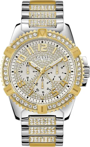 Vista 3 de GUESS - Reloj de pulsera de acero inoxidable dorado con cristal adornado