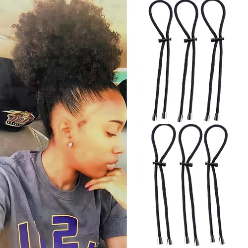 Vista 8 de Afro - Corbatas de cola de caballo con cordón ajustable para cabello corto rizado rizado moño lazos para la diadema Afro larga acolchada