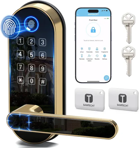 Vista 10 de Cerradura inteligente de huellas dactilares Bluetooth con mango y teclado. Se adapta a la mayoría de puertas de EE. UU., instalación de bricolaje