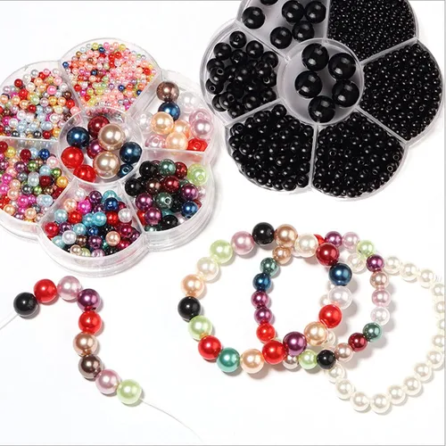 Vista 6 de Perlas de plástico y resina negras DIY 1150PCS agujero redondo 3/4/5/6/8/10/0.472 in cuentas sueltas Negro