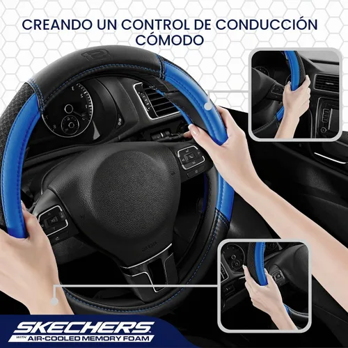 Vista 5 de Skechers Funda para Volante Air-Cooled, Funda para Volante de Automóvil de Cuero de Malla Air-Cooled, Ajuste Universal 14" 1/2-15", Protector de Azul