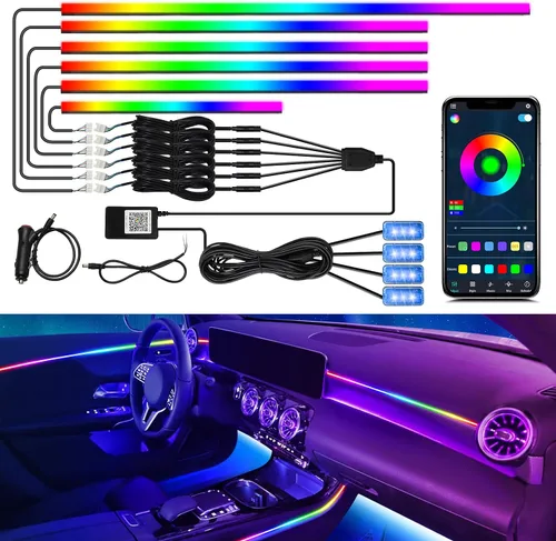 Vista 7 de Dreamcolor - Tira de luces LED 6 en 1 para automóvil con control de aplicación y 213 modos de color, kits de iluminación ambiental de neón
