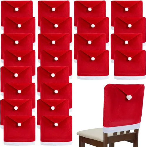 Vista 7 de Peryiter 24 Pcs Christmas Santa Hat Chair Cover Dining Decor, Black