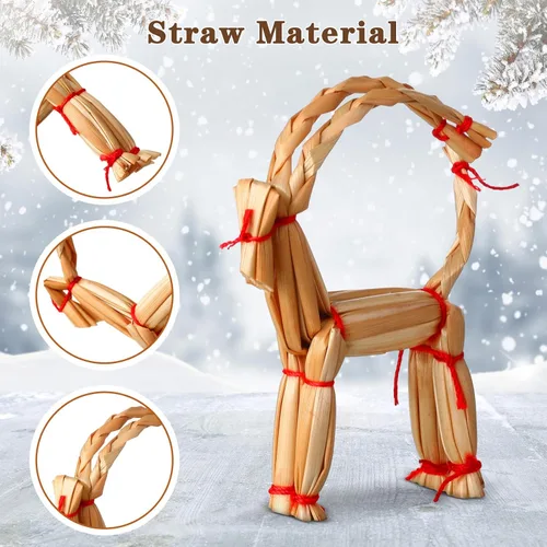 Vista 3 de Juego de 56 adornos de paja escandinavos de Navidad, incluyendo estrellas, copos de nieve, corazones, corona de ángel, cabras/julbuck para árbol