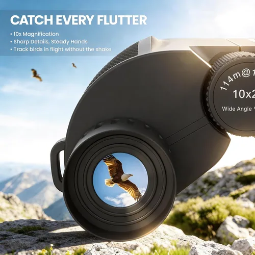 Vista 2 de Prismáticos de alta potencia plegables Aurosports 10 x 25, con luz débil, visión nocturna, clara observación de aves, ideal para deportes al aire