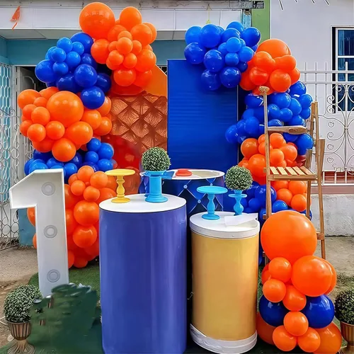 Vista 4 de HILAVO Kit de arco de guirnalda de globos naranja azul negro 112 piezas Globos de látex de helio azul marino real negro naranja para graduación Azul