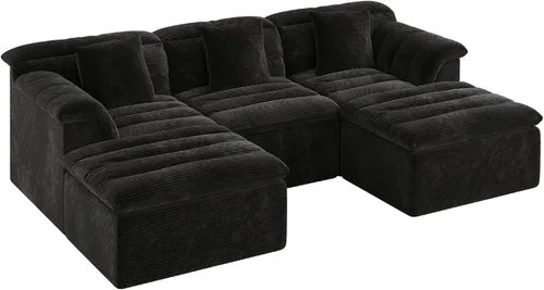 Vista 8 de Sofá modular de 111.8 pulgadas con otomana, sofá de nube sin hueso con asiento profundo, cómodos sofás de pana en forma de U para sala de estar,