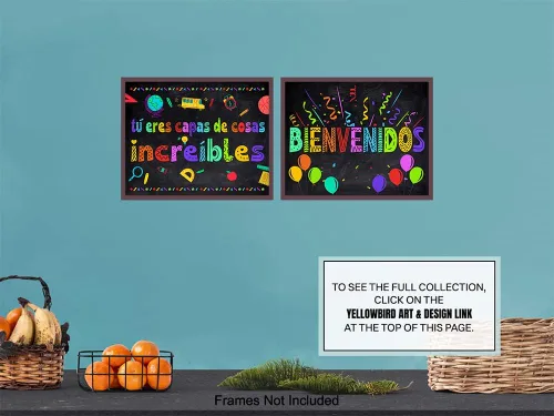 Vista 7 de Arte y decoración de pared para el aula, suministros para profesores, juego de póster motivacional educativo inspirador positivo para niños latinos
