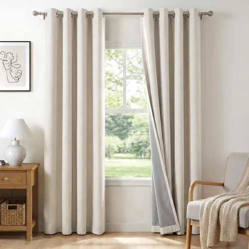 Vista 17 de Cortinas pequeñas cortas con textura de lino 100% opacas para ventanas
