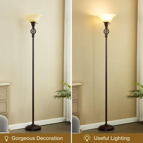 Vista 6 de GyroVu Torchiere - Lámpara de pie para sala de estar, luz LED de lectura de pie para dormitorio con pantalla de vidrio para sala de estar, esquina