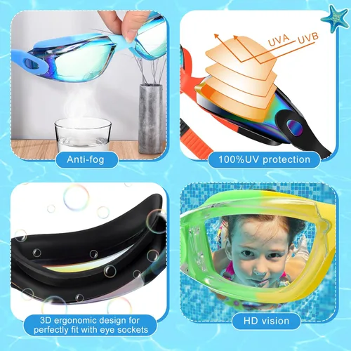 Vista 5 de Yexiya 30 pares de gafas de natación con clip nasal y tapones para los oídos, antiniebla, protección UV, sin fugas, visión amplia de verano