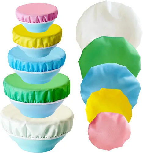 Vista 9 de 3 tapas reutilizables de poliuretano termoplástico de doble capa de grado alimenticio, bordes elásticos para alimentos, cubiertas reutilizables