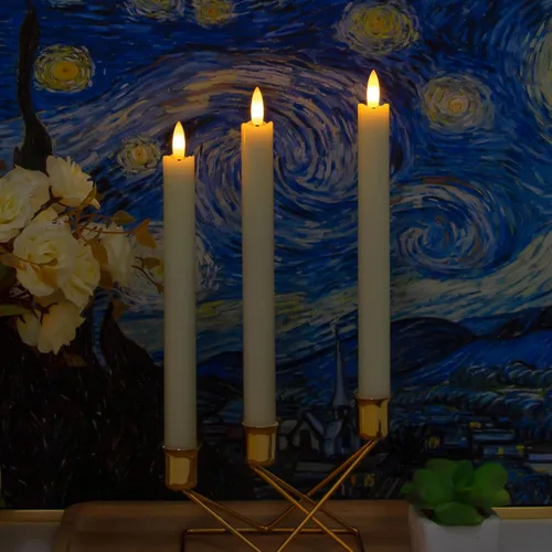 Vista 6 de Velas LED cónicas sin llama con temporizador remoto, velas parpadeantes de ventana de color marfil, paquete de 4 velas sin llama de cera real, cera