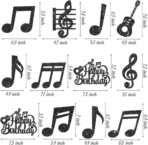 Vista 5 de Palillos de centro de mesa de notas musicales, 12 piezas de temática musical, decoración de cumpleaños, centros de mesa de fiesta musical, símbolos