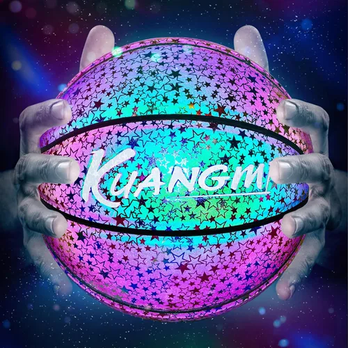 Vista 8 de Kuangmi Baloncesto reflectante brillante holográfico luminoso para juego nocturno, canasta iluminada, tamaño oficial 7 29.5 pulgadas