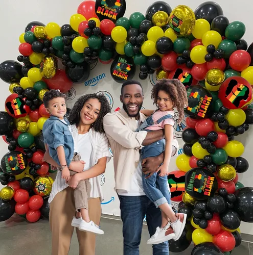 Vista 6 de Juego de guirnalda de globos para decoración de fiesta del mes de la historia negra, 157 unidades, globos de látex negros, rojos, verdes, amarillos