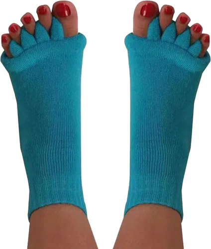 Vista 12 de Happy Feet Toe Alignment Separator Socks, Prevent Foot Cramps and hammertoes, Toe Separator Massage Socks Negro