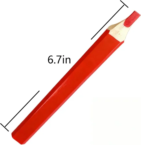 Vista 3 de Lápices de carpintero rojos planos de madera con plomo rojo, 6.7 pulgadas, caja a granel de 100