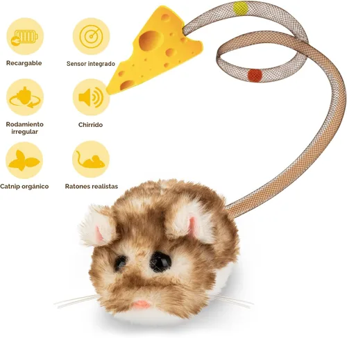 Vista 5 de Migipaws MigiMouse - Juguete interactivo para gatos de 360° con cola de plástico de malla para gatos de interior, sensor de movimiento inteligente