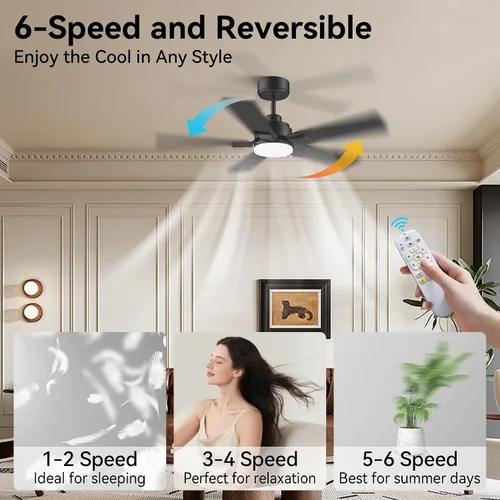 Vista 3 de Ventiladores de techo de 42 pulgadas con luces, ventilador de techo inteligente con luz y control remoto, Alexa, APP, ventiladores de techo