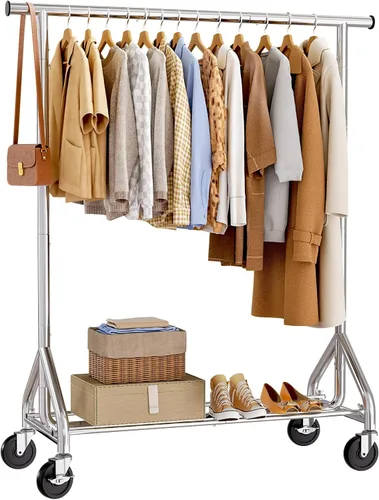 Vista 10 de HYSEYY Perchero de ropa con ruedas resistentes para colgar ropa, perchero portátil de metal con ruedas resistentes, perchero para armario, carga