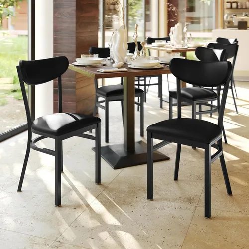 Vista 2 de Flash Furniture Wright - Juego de 2 sillas de comedor comerciales, respaldo de vinilo negro, asiento de vinilo negro, 500 libras, marco de acero