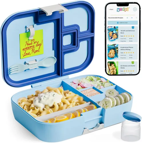 Vista 15 de YOOPI Fiambreras para niños con 4 compartimentos a prueba de fugas, lonchera para la escuela con contenedores para lonchera, caja de sándwich ligera
