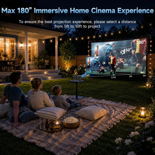 Vista 7 de Proyector para el hogar 1080P, mini proyector de películas con WiFi Bluetooth, Keystone automático, control remoto, enfoque HDMI USB compatible