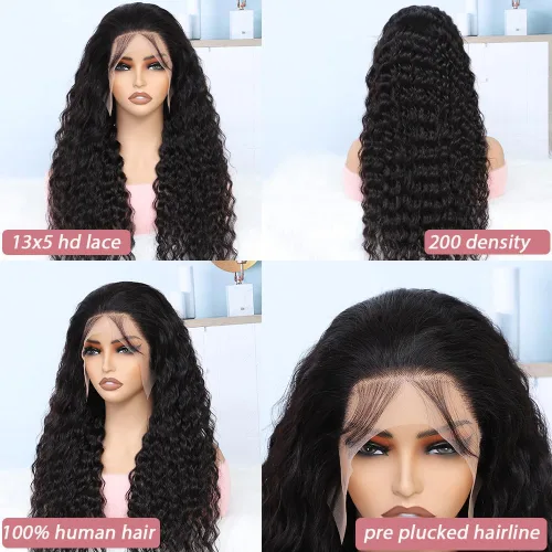 Vista 6 de Keshon 13x5 Pelucas de encaje frontal transparente HD de pelo humano onda profunda 200% de densidad, peluca frontal de encaje 13x5 de pelo humano