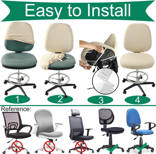 Vista 6 de BUYUE Funda para Silla de Oficina de Trabajo, Terciopelo Súper Suave Elástico Lavable para Silla de Escritorio de Computadora sin Brazos Funda Negro