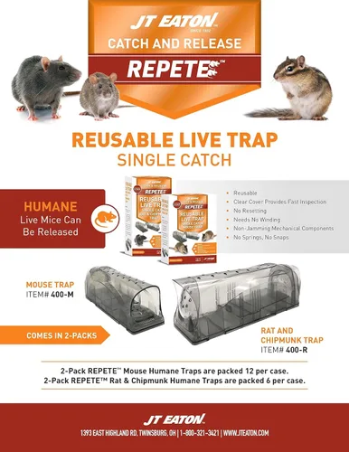 Vista 4 de Repete Humane - Trampa para ratas y ardillas, paquete de 6 Atrapa y liberación humana; diseño reutilizable; no mata; seguro para ratas y ardillas