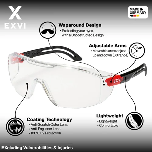 Vista 2 de Anteojos de seguridad SG100 ANSI Z87.1, antivaho y resistentes a los arañazos, protección UV400, ligeros, patillas ajustables, lentes