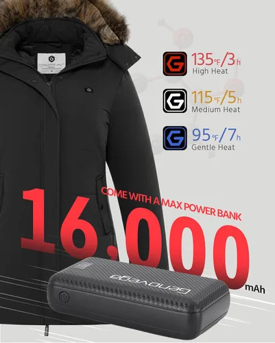 Vista 3 de Graphene Heated Jacket for Women with Battery PackDetachable HoodSlim Fit