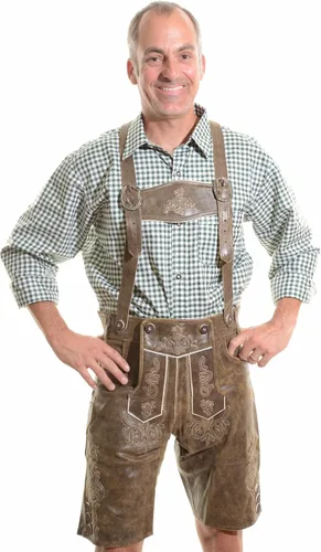 Vista 2 de lederhosen4u Bavarian Lederhosen Rustic CRACKER - Pantalones de cuero Oktoberfest