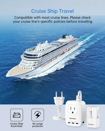 Vista 7 de BEONDON Adaptador de enchufe de viaje europeo, regleta de alimentación de 3 pies con 5 puertos USB (3 USB-C) y 2 puertos de CA, enchufes JP UK EU AU