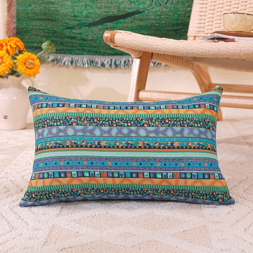 Vista 7 de TAOSON Funda de almohada de lino de mezcla de algodón antiguo con rayas verdes, estilo bohemio, funda de almohada con cierre de cremallera oculta