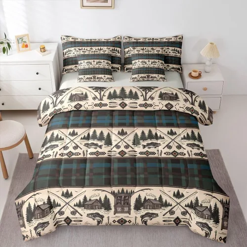 Vista 74 de Feelyou Juego de edredón de ciervo con sábanas – Tamaño Queen 7 piezas Juego de ropa de cama infantil de caza rústica – Cama de ciervo de cabaña