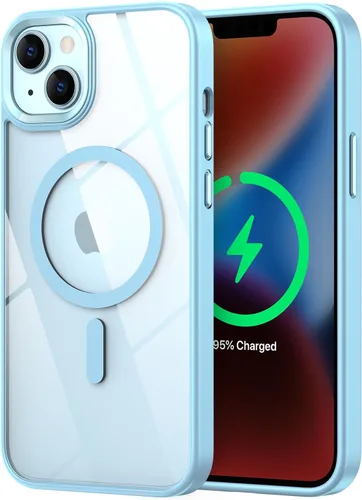 Vista 14 de Funda magnética para iPhone 13, compatible con MagSafe, protección de grado militar, parte trasera dura transparente y marco de TPU suave, funda