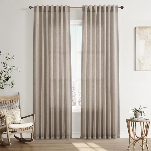 Vista 92 de Joywell - Cortinas de lino de 96 pulgadas de largo para sala de estar Natural