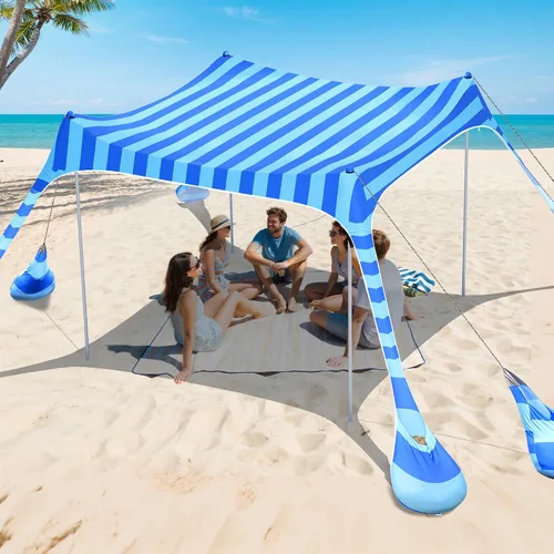Vista 13 de 2PM SPORTS Toldo de Carpa de Playa con Protección UV UPF50+, Refugio Grande de Sombra Solar para Exteriores para Picnic Familiar, Camping, Viajes
