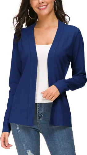Vista 7 de Urban CoCo Chaqueta de punto de manga larga con frente abierto para mujer Negro