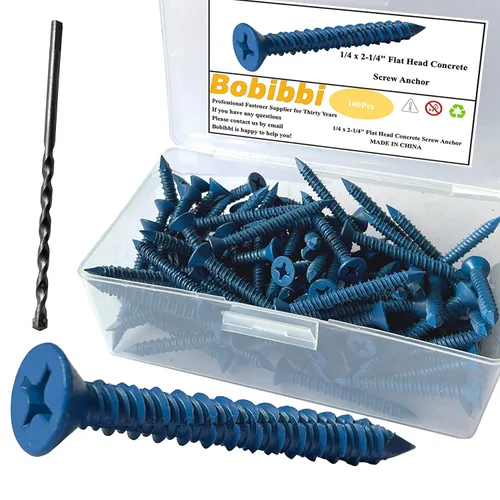 Vista 17 de Anclaje de tornillo de hormigón de cabeza plana de 1/4 x 1-1/4 pulgadas, para anclar a mampostería, bloque o ladrillo (100 unidades)