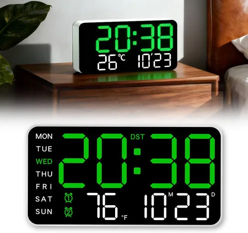 Vista 13 de Reloj de pared digital LED decorativo multifuncional, reloj digital grande que muestra la hora, fecha, temperatura, ajuste automático de brillo