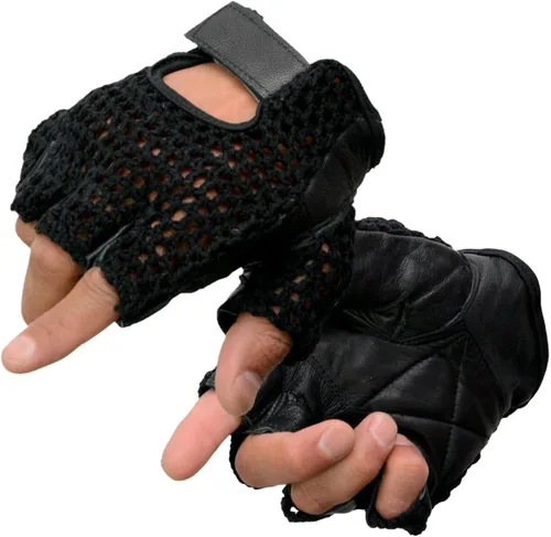 Vista 31 de Guantes Milwaukee Leather para hombre sin dedos para motocicleta Comodidad acolchada; alivio de vibración; bordado de llama
