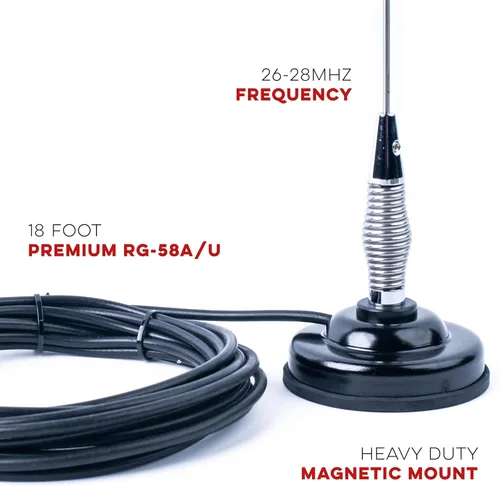 Vista 3 de Nagoya CB-72 - Kit de antena CB de 28 pulgadas con soporte magnético resistente de 3.5 pulgadas, cable coaxial RG-58A/U de 18 pies y conector PL-259